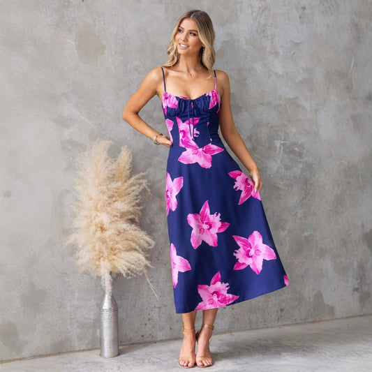 Summer Printed Slim Fit Suspenders Dress