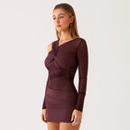 Women Autumn  Long Sleeve Slim Fit Kinked Short Dress