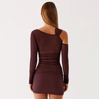 Women Autumn  Long Sleeve Slim Fit Kinked Short Dress