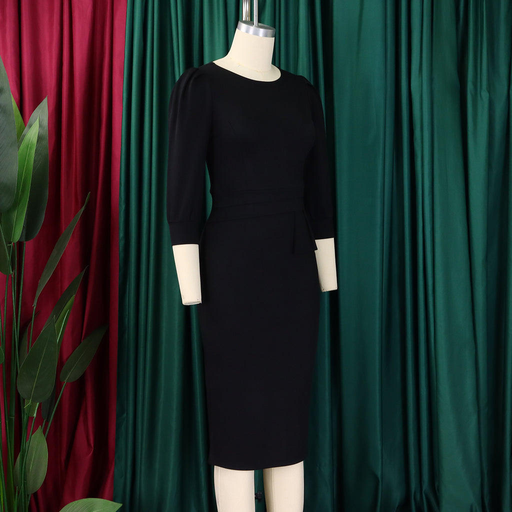 Solid Color round Neck  Hip Dress