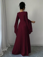 Maxi Dress V Plunge Long Sleeve Dress
