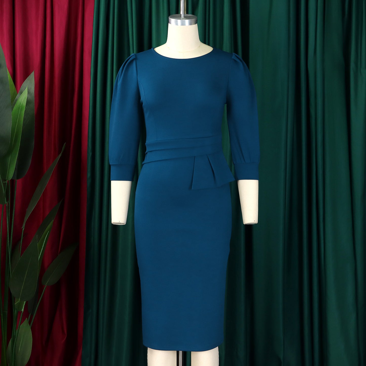Solid Color round Neck  Hip Dress