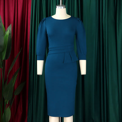 Solid Color round Neck  Hip Dress