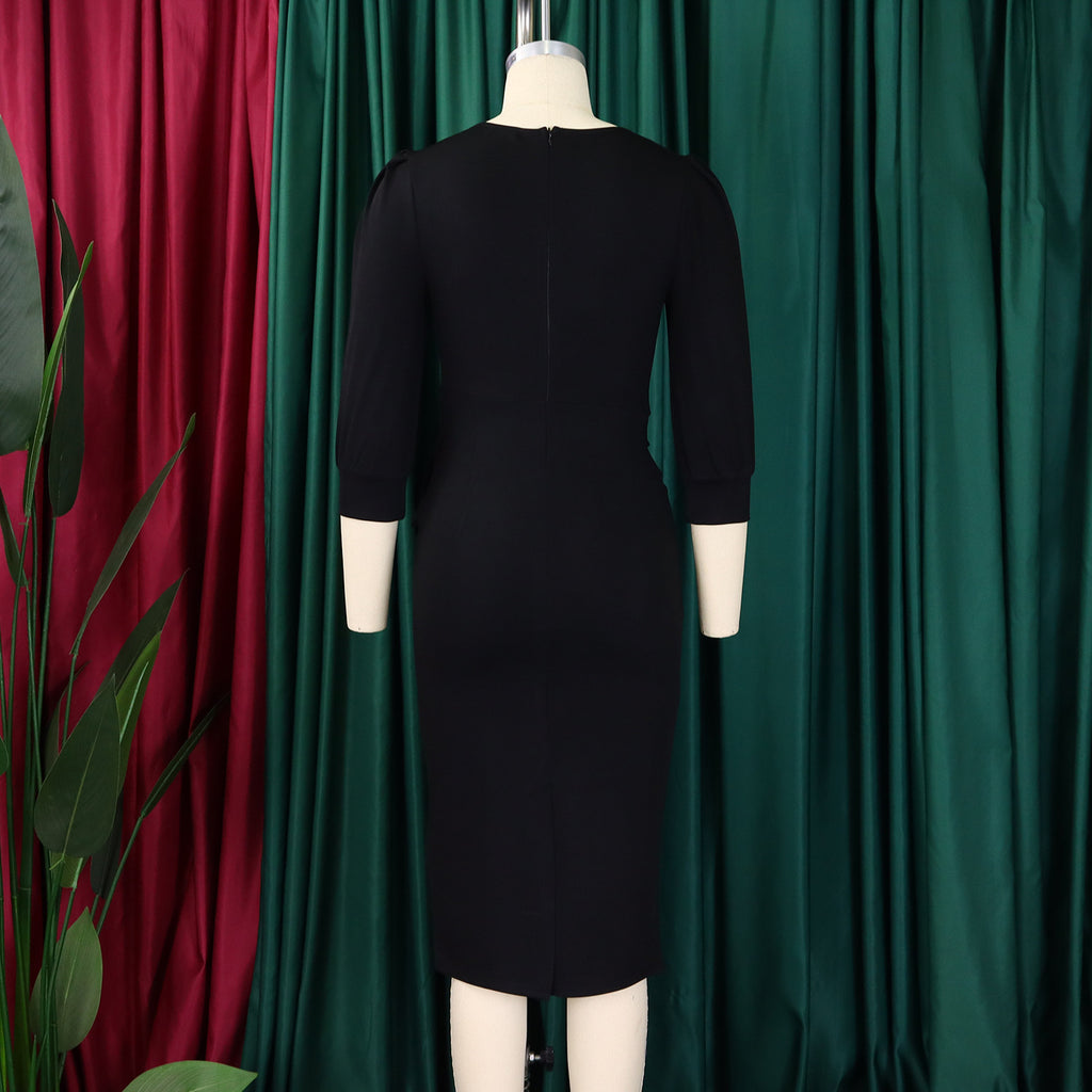 Solid Color round Neck  Hip Dress