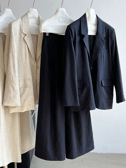 High Grade Linen Blazer Women Spring Cotton Linen  Pant Two Piece Sets - Ladoj