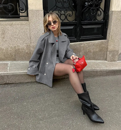 Autumn Winter Casual Laid Back All Match Mid Length Woolen Women Blazer - Ladoj