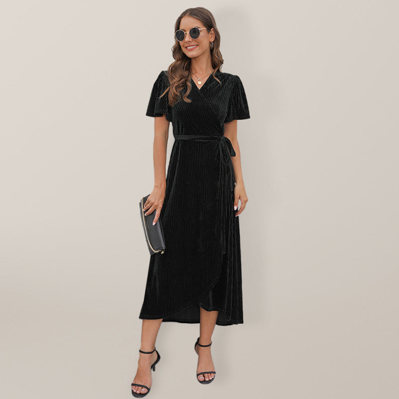 Velvet medium length dress Black