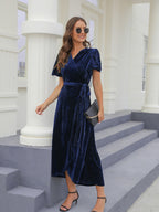 Velvet medium length dress Blue 5