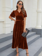 Velvet medium length dress Brown