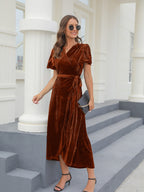 Velvet medium length dress Brown 11