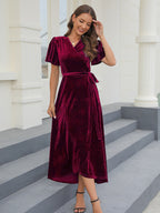 Velvet medium length dress Red