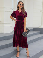 Velvet medium length dress Red 7