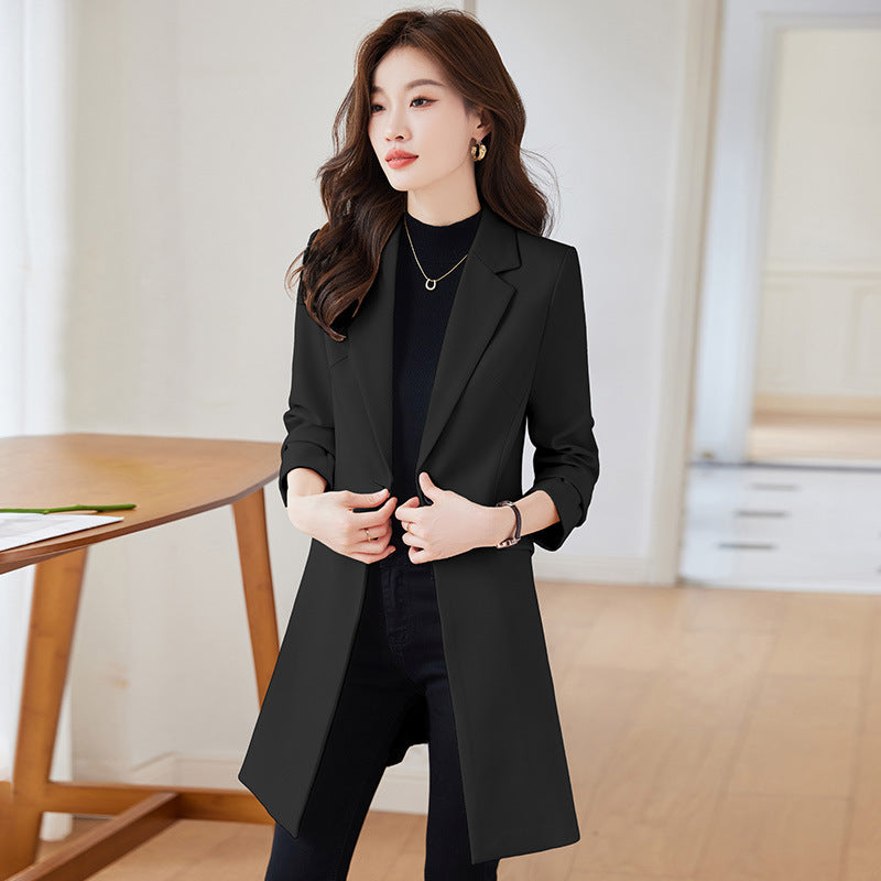Black Mid-length Suit Trench Coat Coat For Women Image principale du produit