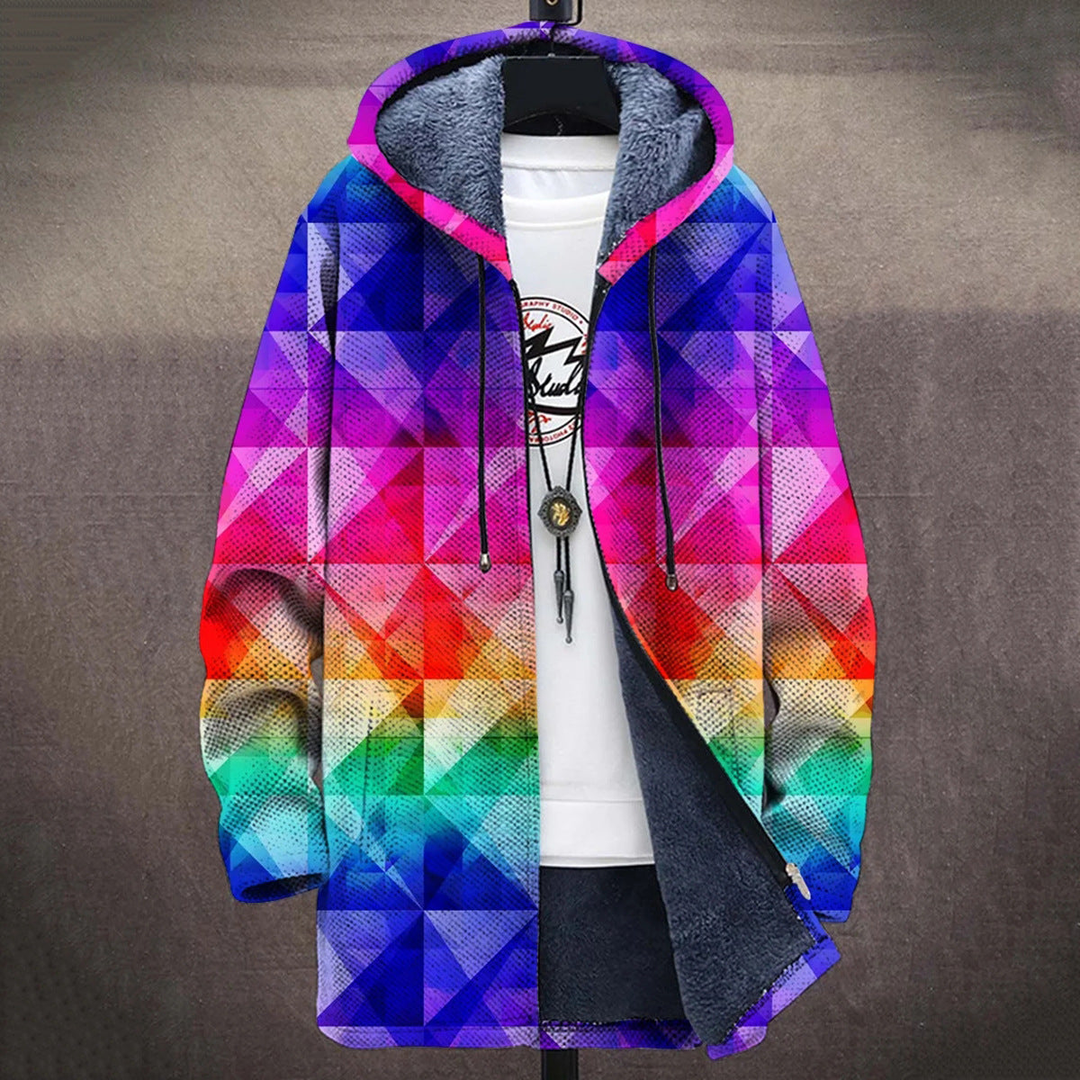 Mens Long 3D Digital-Print Cloak Jacket