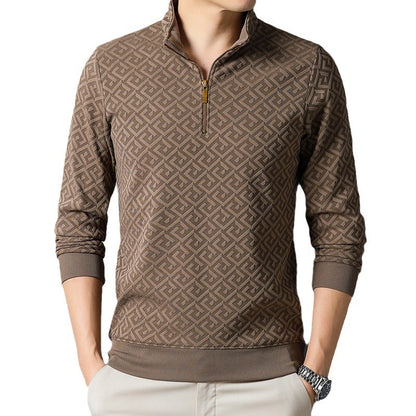 Long Sleeve Zipper And Lapel Casual Stand Collar Bottoming T-shirt