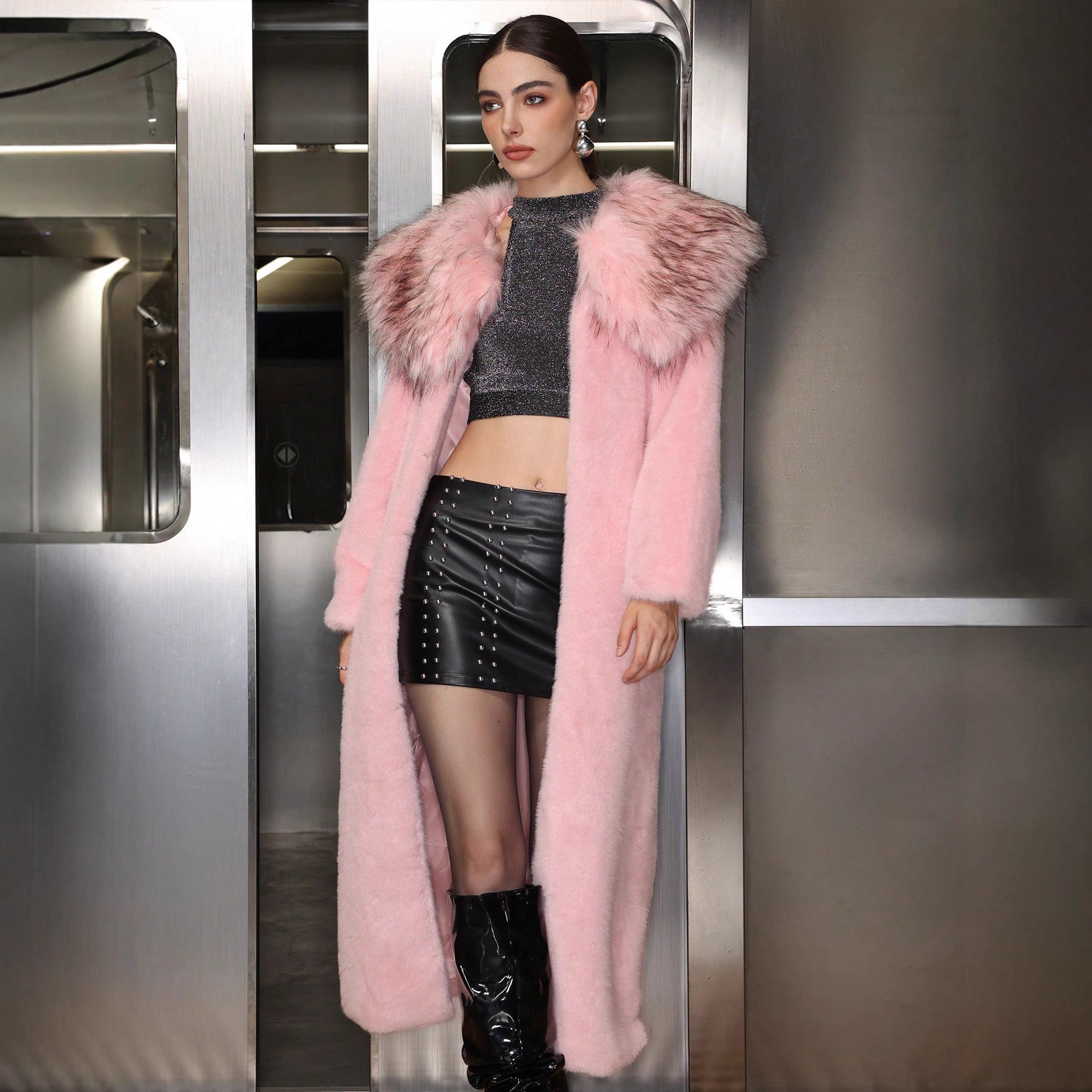 Long Sleeve Fur Plush Thermal Long Coat