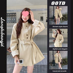 Khaki Short Stand Collar Windbreaker For Women Autumn New Small Super Beautiful Feeling British Style Coat