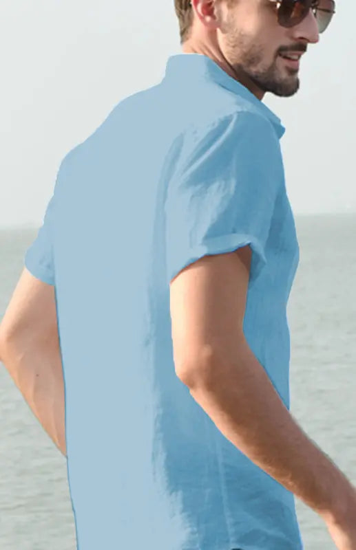 Men's Casual Linen Lapel Button Short-Sleeved Shirt - Ladoj