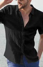 Men's Casual Linen Lapel Button Short-Sleeved Shirt - Ladoj