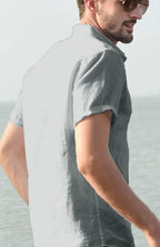 Men's Casual Linen Lapel Button Short-Sleeved Shirt - Ladoj