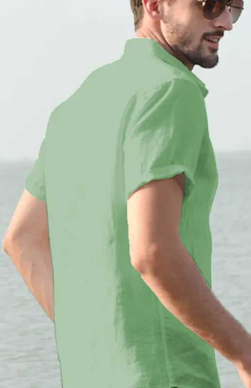 Men's Casual Linen Lapel Button Short-Sleeved Shirt - Ladoj