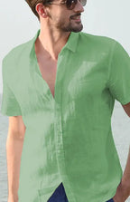 Men's Casual Linen Lapel Button Short-Sleeved Shirt - Ladoj