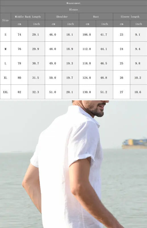 Men's Casual Linen Lapel Button Short-Sleeved Shirt - Ladoj