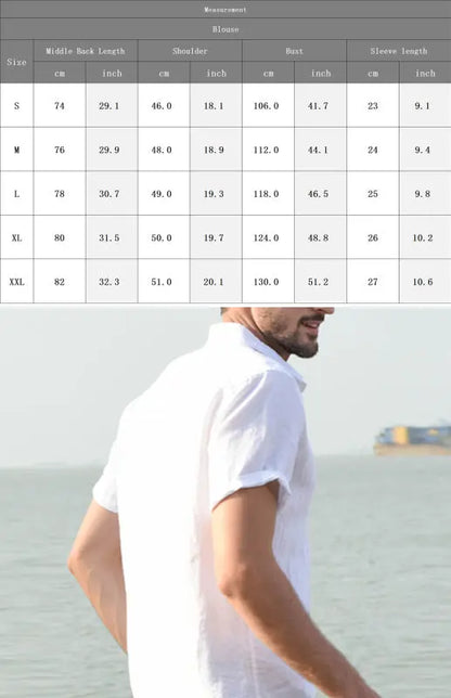 Men's Casual Linen Lapel Button Short-Sleeved Shirt - Ladoj