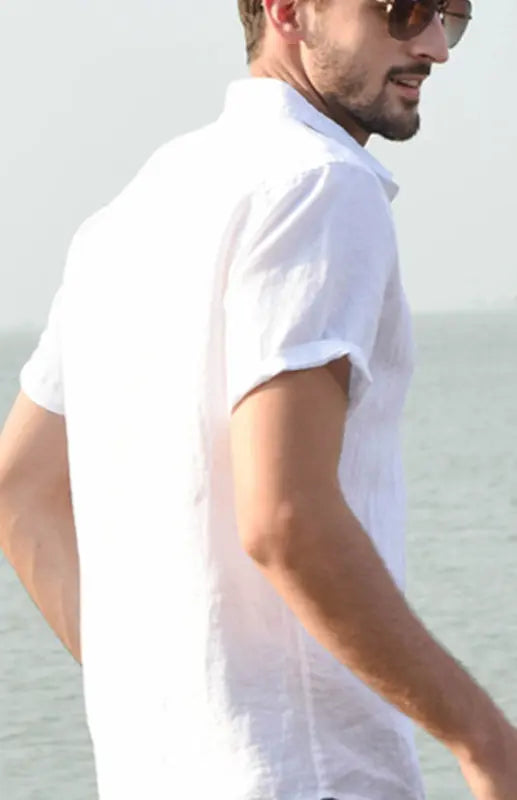 Men's Casual Linen Lapel Button Short-Sleeved Shirt - Ladoj