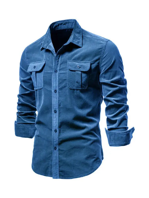 Men's corduroy slim-fit casual long-sleeve shirt - Ladoj Main image