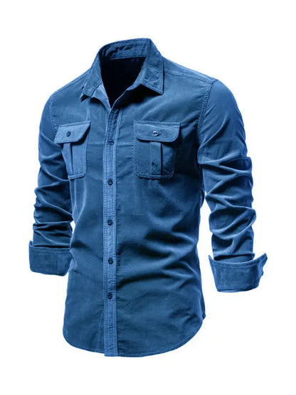 Men's corduroy slim-fit casual long-sleeve shirt - Ladoj