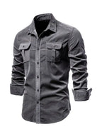 Men's corduroy slim-fit casual long-sleeve shirt - Ladoj