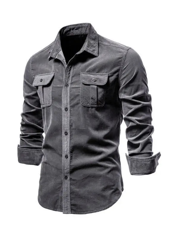 Men's corduroy slim-fit casual long-sleeve shirt - Ladoj