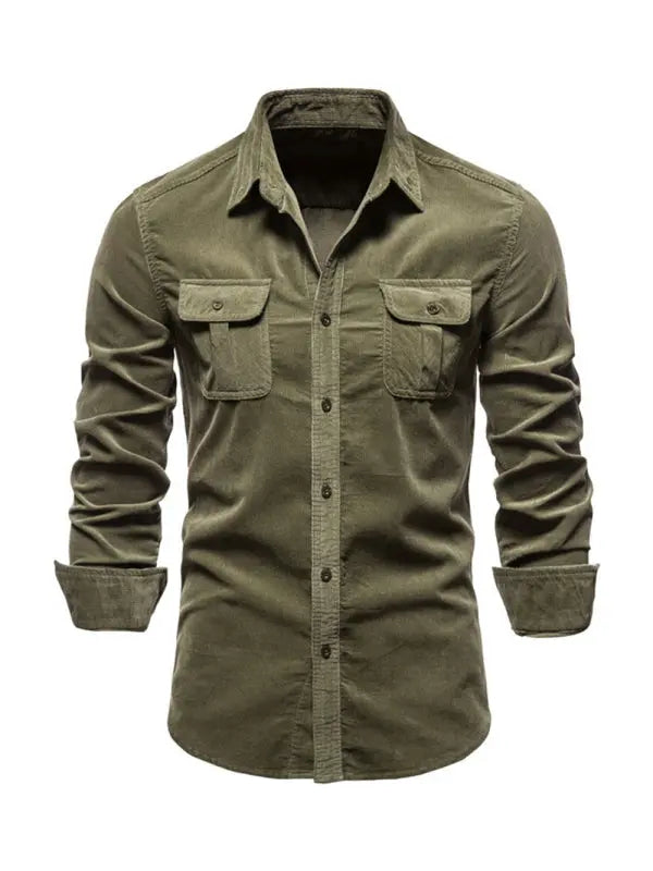 Men's corduroy slim-fit casual long-sleeve shirt - Ladoj
