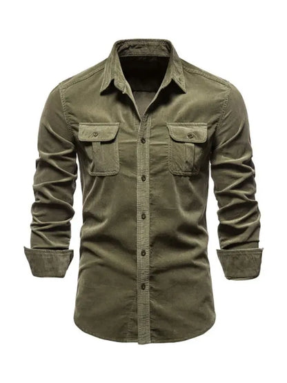 Men's corduroy slim-fit casual long-sleeve shirt - Ladoj
