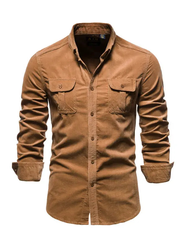Men's corduroy slim-fit casual long-sleeve shirt - Ladoj