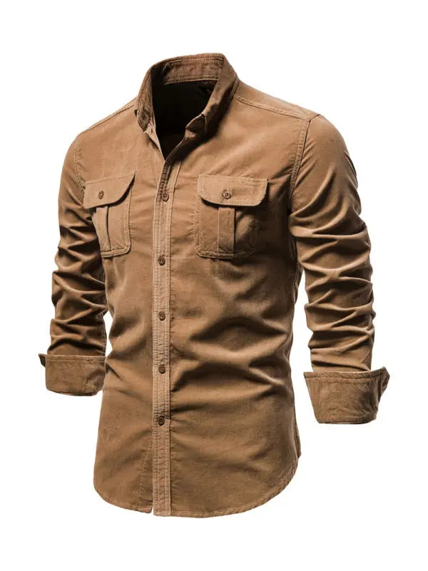 Men's corduroy slim-fit casual long-sleeve shirt - Ladoj