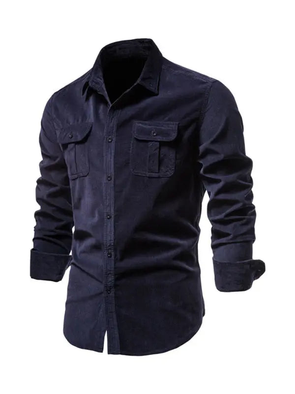 Men's corduroy slim-fit casual long-sleeve shirt - Ladoj