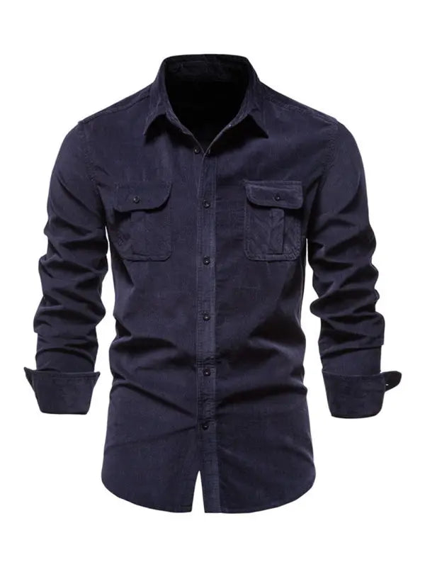 Men's corduroy slim-fit casual long-sleeve shirt - Ladoj