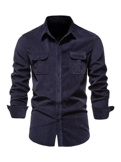 Men's corduroy slim-fit casual long-sleeve shirt - Ladoj