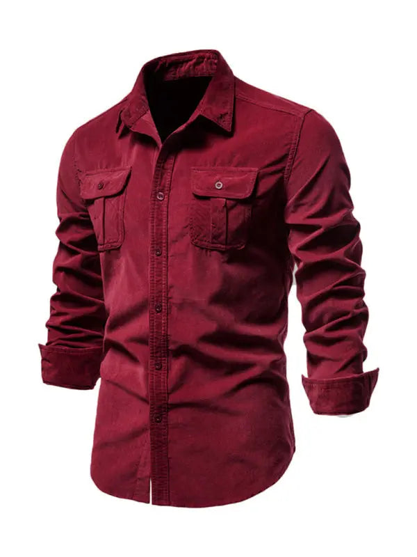Men's corduroy slim-fit casual long-sleeve shirt - Ladoj