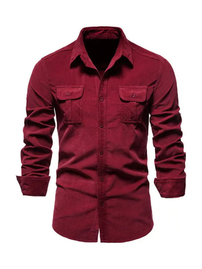 Men's corduroy slim-fit casual long-sleeve shirt - Ladoj