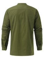Men's Woven Retro Lace Up Casual Long Sleeve Shirt with Stand Collar - Ladoj