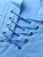 Men's Woven Retro Lace Up Casual Long Sleeve Shirt with Stand Collar - Ladoj