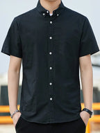 Casual short-sleeved shirt youthful fashion double pockets Black
