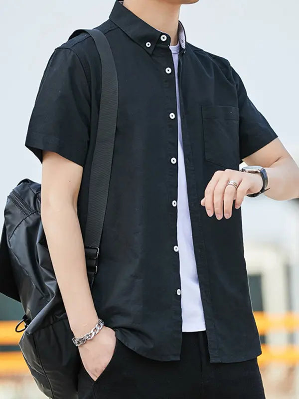 Casual short-sleeved shirt youthful fashion double pockets - Ladoj