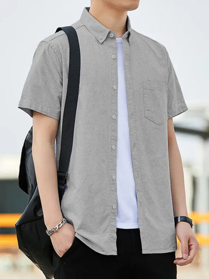 Casual short-sleeved shirt youthful fashion double pockets - Ladoj