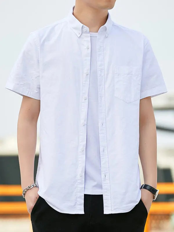 Casual short-sleeved shirt youthful fashion double pockets - Ladoj