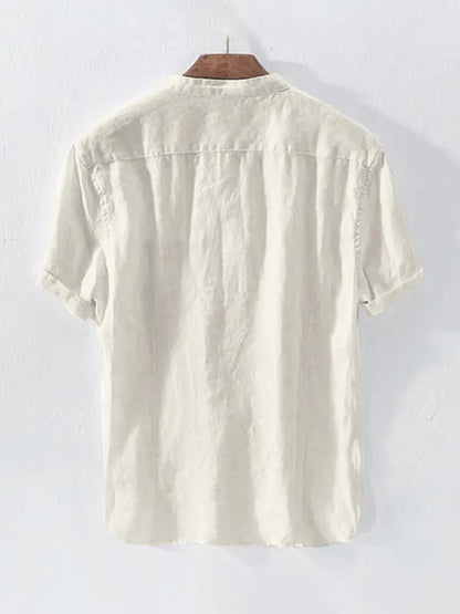 Casual Woven Mandarin Collar Men's Shirt kakaclo