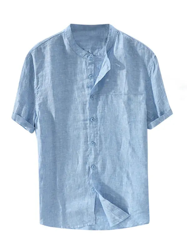 Casual Woven Mandarin Collar Men's Shirt kakaclo